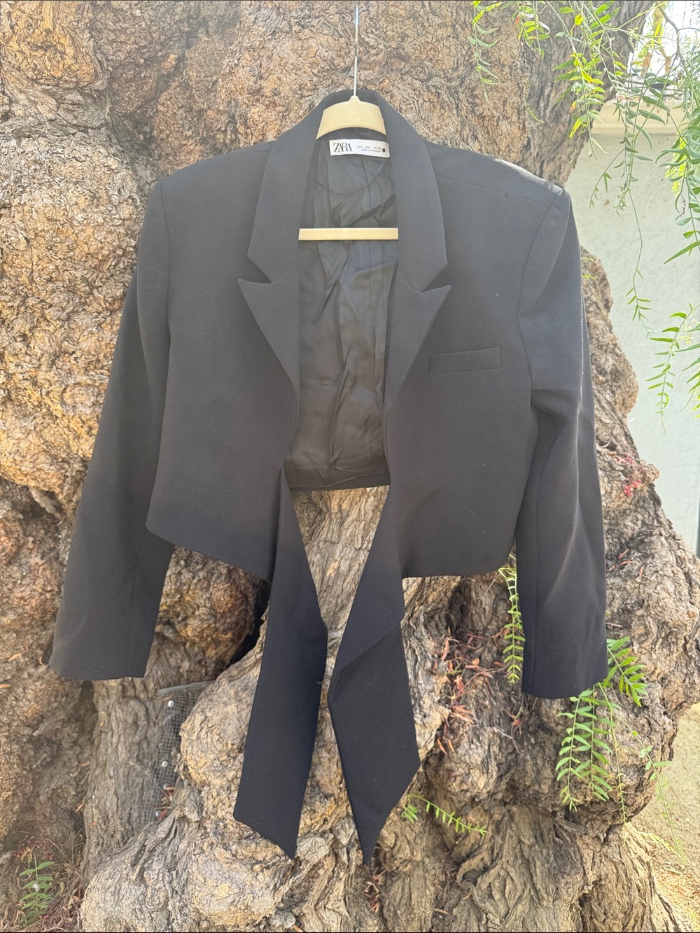 Zara Black Cropped Tie-Front Blazer